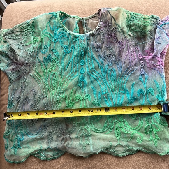 Sheer, multicolored crop top. Size L. Some stains, but still beautiful. - Picture 9 of 9